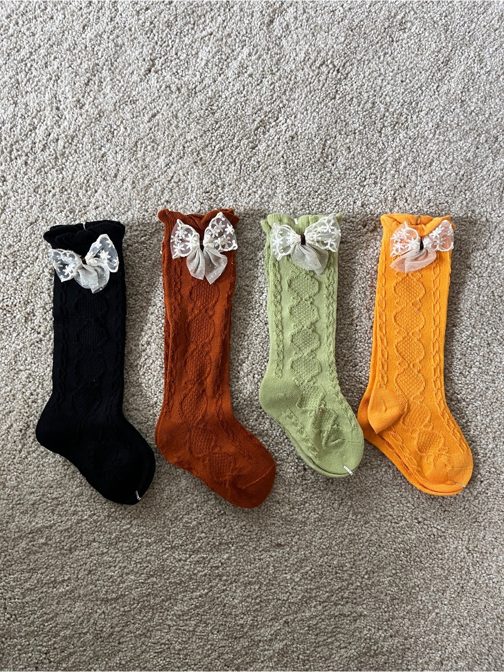 Baby Girls Lace Bow Knee-High Socks - Black, Rust, Sage, Mustard